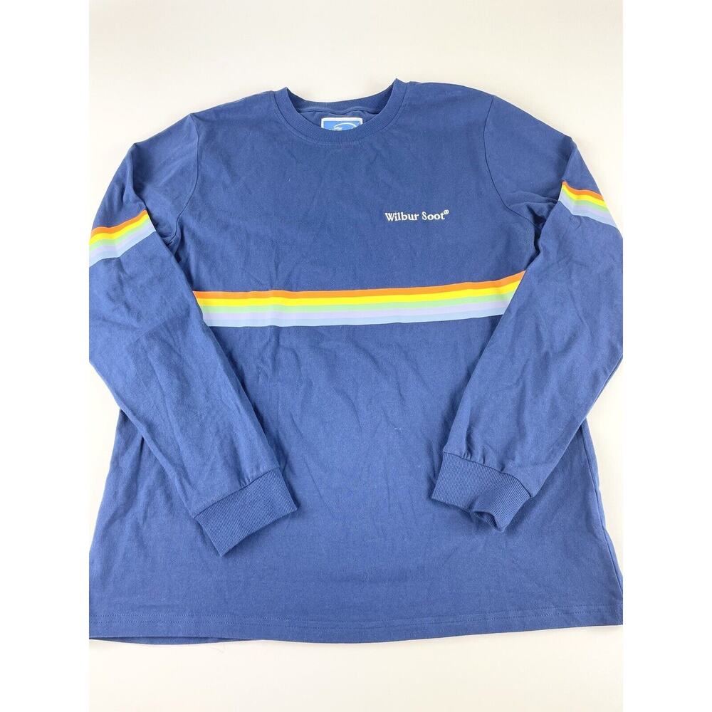 Wilbur Soot Long Sleeve Crewneck Men's Large Blue Rainbow Cotton Colorful